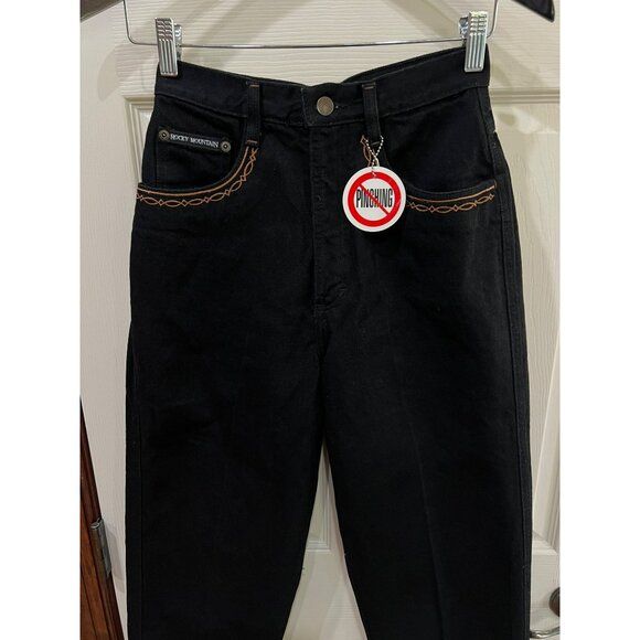 New Vintage Rocky Mountain Black High-Waisted Cotton Jeans W/ Embroidered Detail - Picture 3 of 11